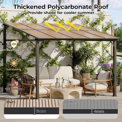 10' x 10' Lean to Gazebo, Hard Top Outdoor Pergola with Roof, Gazebos Pergola on Clearance