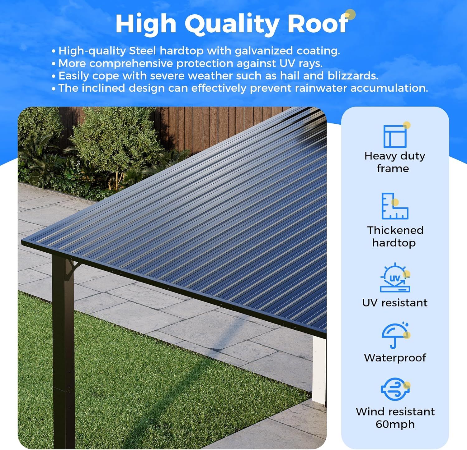 10'x14' Lean to Gazebo, Hardtop Pergola with Metal Roof, Wall Mounted Heavy Duty Canopy Awning for Backyard