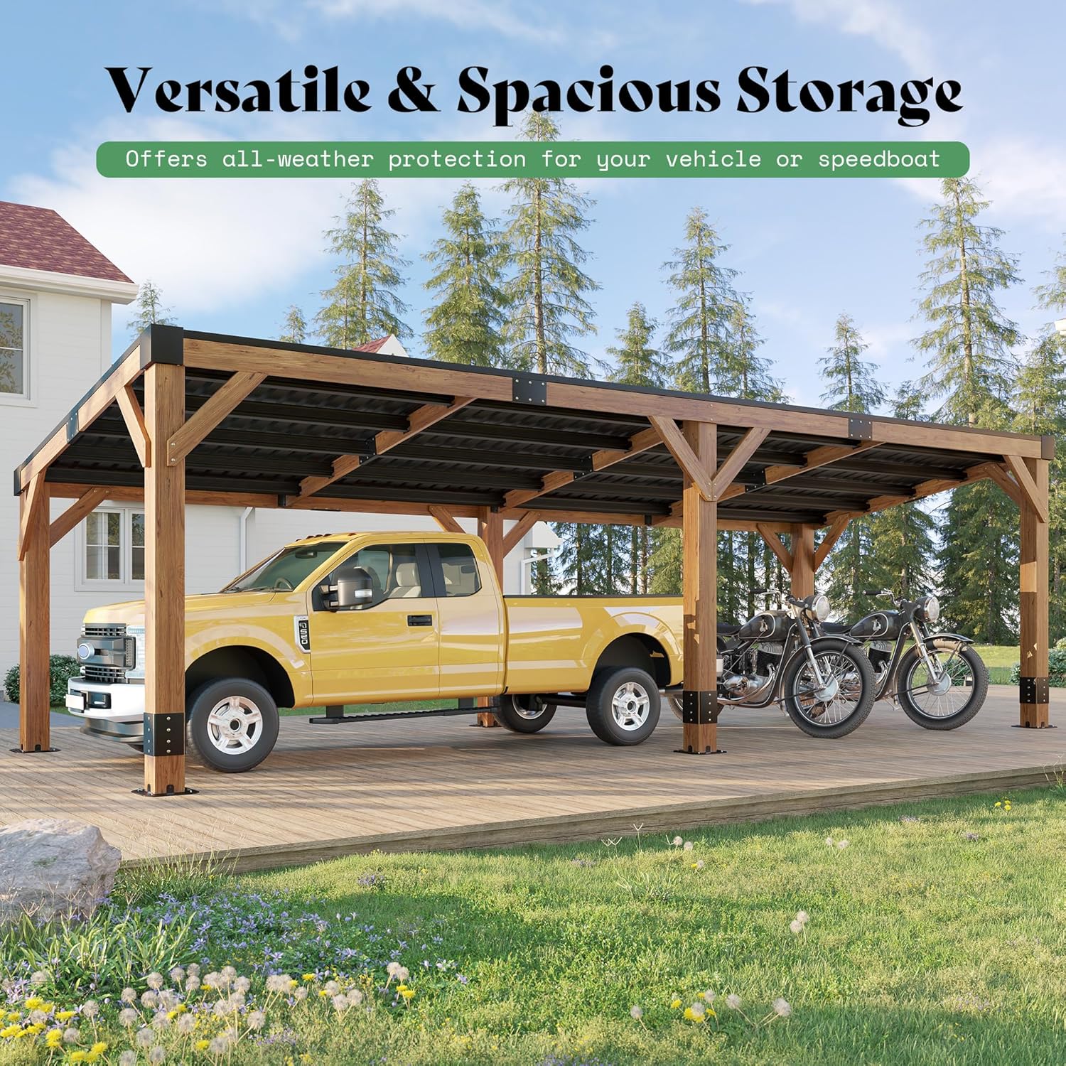 10 x 20 FT Spruce Wood Hardtop Gazebo with Sloped Galvanized Steel Roof