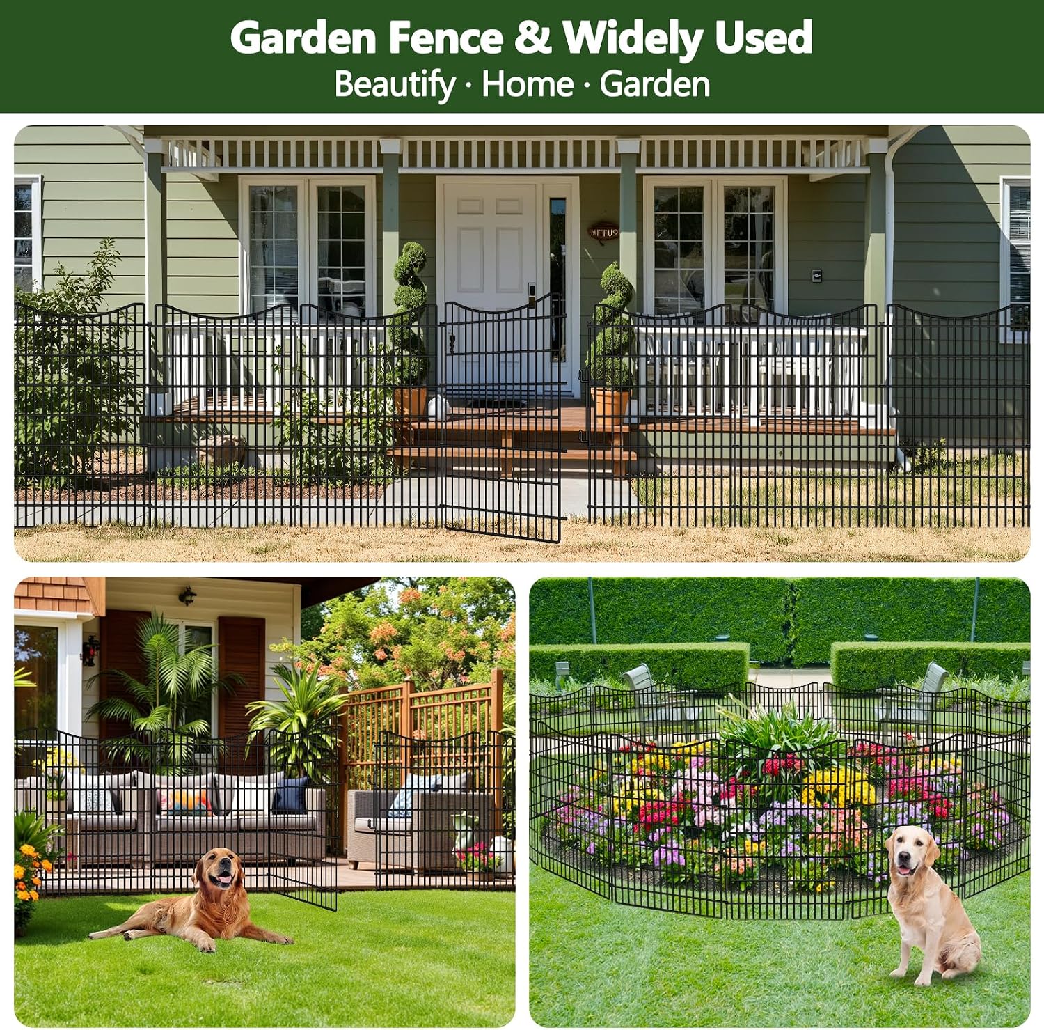 10 Panels Garden Fencing Animal Barrier with Gate, 48 in(H) X 23.6 ft(L) Dog Fence Outdoor for Yard, No Dig Temporary