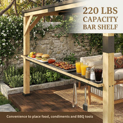10' x 14' Wooden Gazebo with Galvanized Steel Sloped Roof, Hardtop Lean-to Gazebo Pergola with Bar Shelf