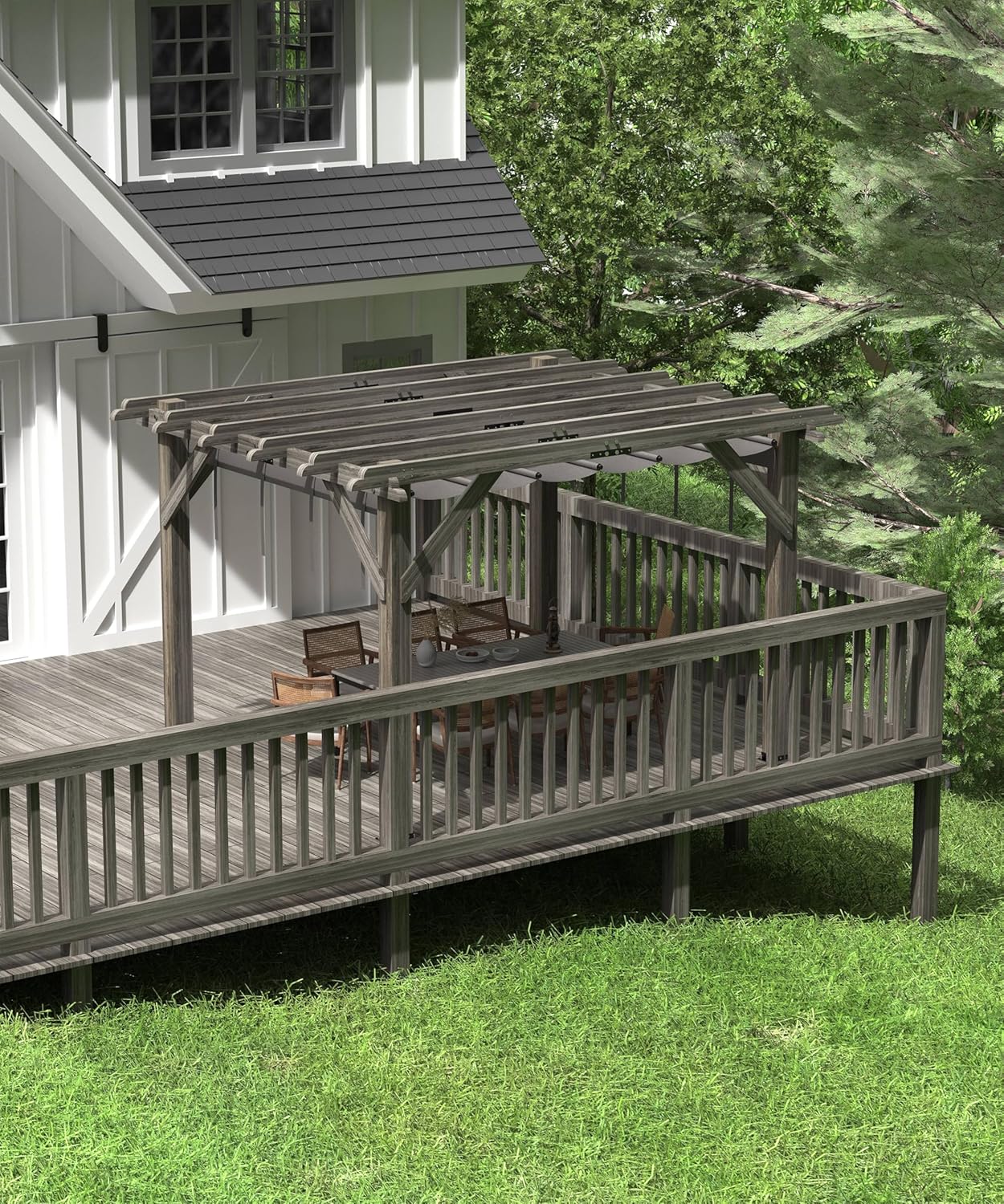 10 X 12 FT Wood Pergola, Solid Structure, Retractable Shade Canopy, Outdoor Wooden Pergola