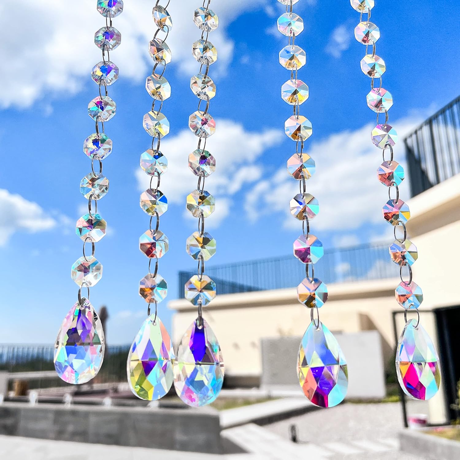 10 Pack Teardrop Crystals Garland, Crystal Teardrop Chandelier Replacement - AB Colorful Hanging Glass Crystals for
