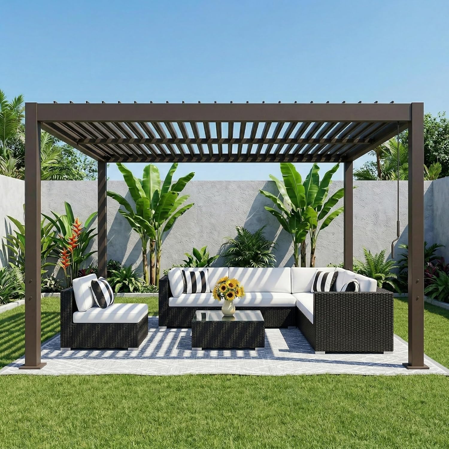 10' x 10' Louvered Pergola Outdoor Aluminum Pergola Kit with Adjustable Roof