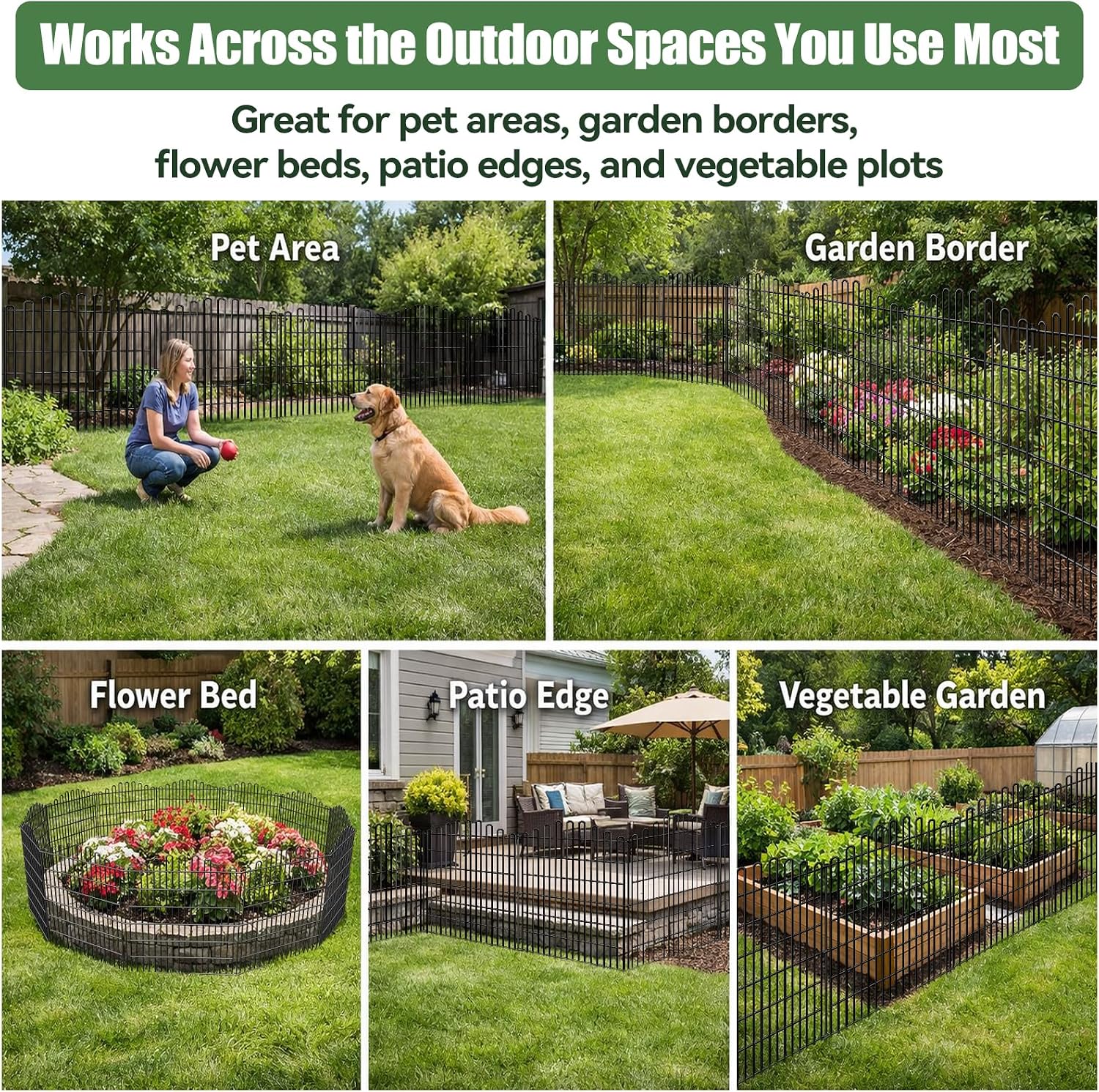 10 Panels No Dig Decorative Garden Fence, 33in H x 23.6ft L Animal Barrier Fencing, Rustproof Dog Fence Outdoor for
