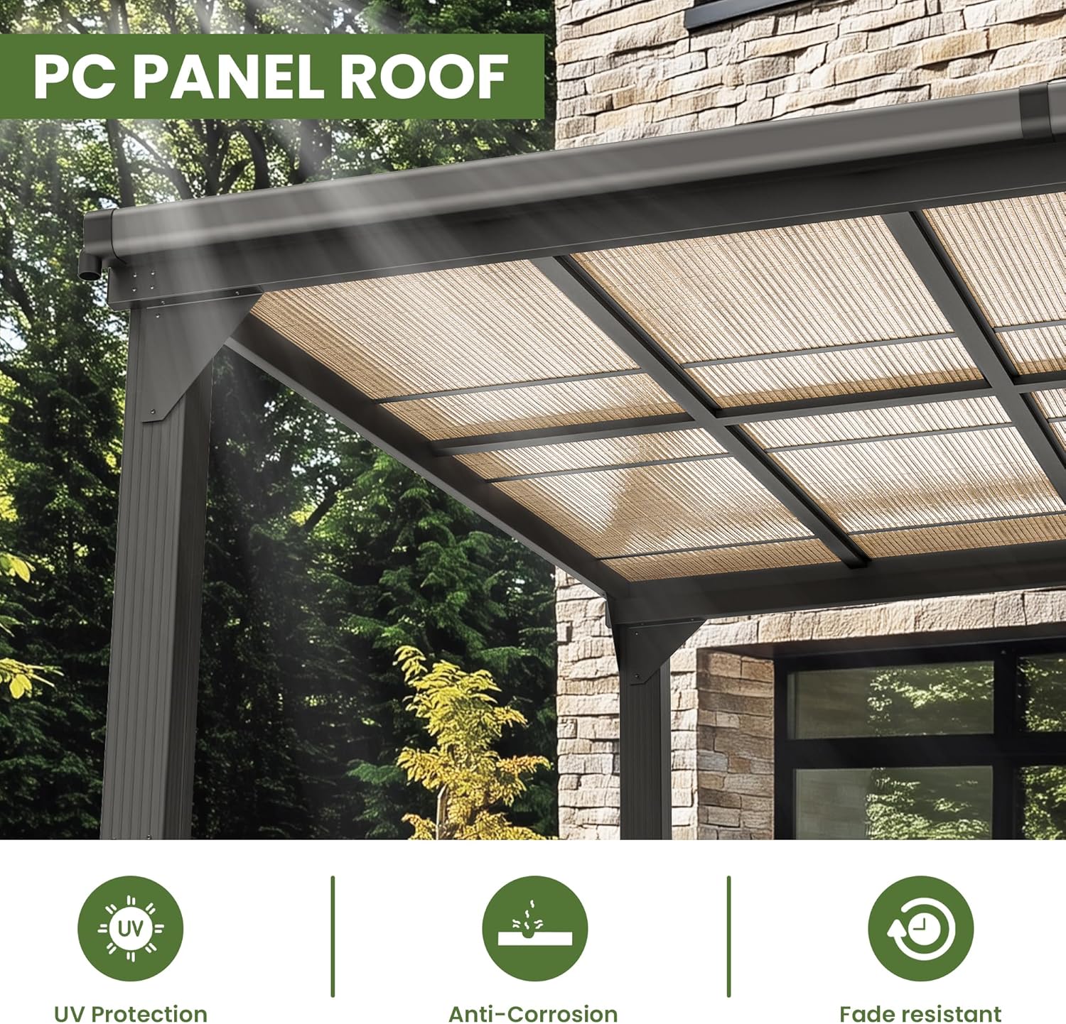 10 * 20FT Pergola,4 * 7 Inch Thickened Pillars & Enlarged Base,Outdoor Hardtop Lean to Gazebo,Wall Mounted