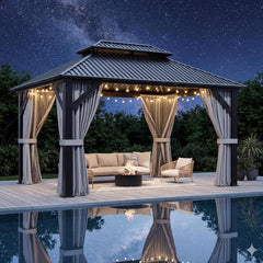10'x12' Gazebo Hardtop Gazebo, Aluminum Frame Pergola with Double Galvanized Steel Roof
