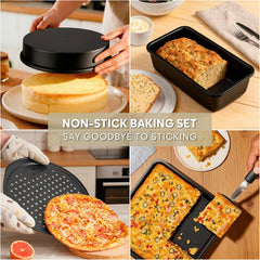 10-Piece Nonstick Bakeware Set, 0.8MM Thick Carbon Steel Pan Set for Oven with Cookie Sheet, Muffin Pan, Pizza Pan