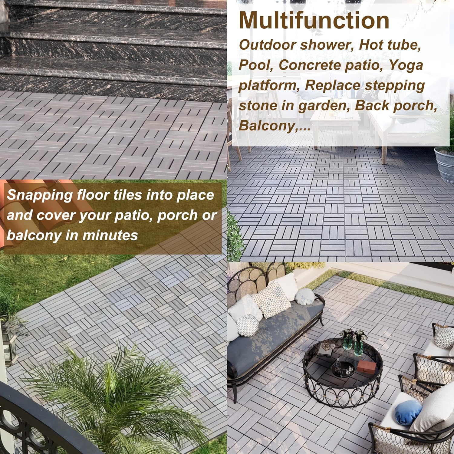 10 PCS Interlocking Deck Tiles, Solid Wood Patio Flooring Outdoor Waterproof, 12"x12"x0.8" Acacia Wood Tiles, Patio
