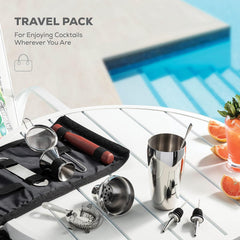 10-Piece Cocktail Shaker Set with Travel Bag - Stainless Steel Shaker Set Bartender Kit - Mixology Bartender Kit