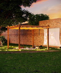 10 x 13 ft Wood-Grain Aluminum Pergola Outdoor Pergola with Retractable Canopy Sun Shade Shelter for Garden
