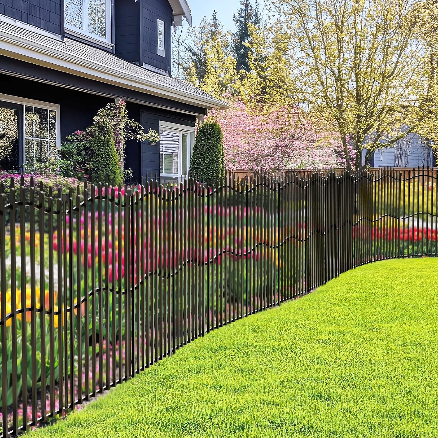 10 Panels Tall No Dig Garden Fence - 40in H x 22.5ft L, Reinforced Square Tube Rustproof Animal Barrier, Decorative