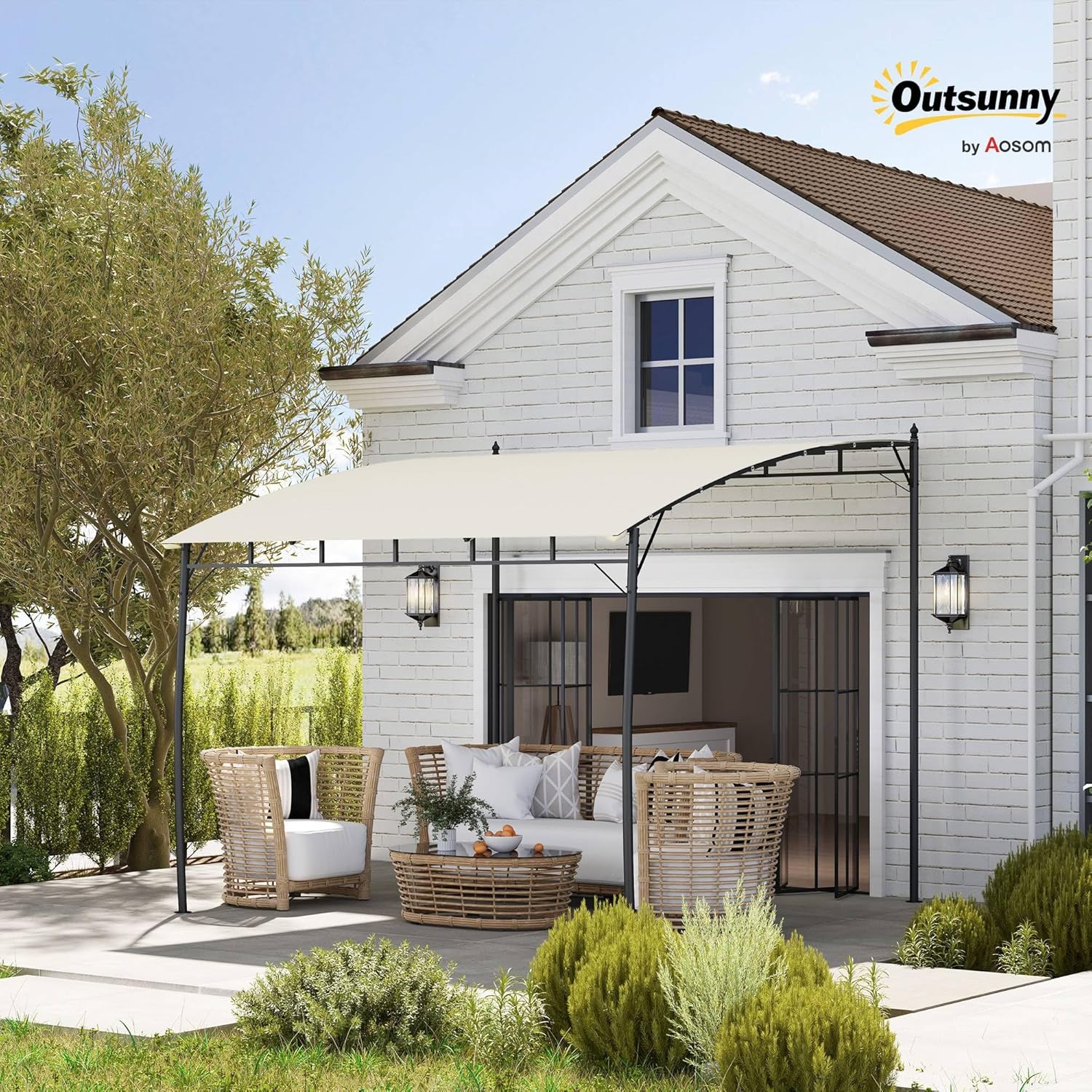 10' x 10' Outdoor Pergola Gazebo with UV-Resistant Canopy and Metal Frame, Sun Shade Shelter for Porch, Patio, Deck