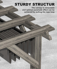 10 X 12 FT Wood Pergola, Solid Structure, Retractable Shade Canopy, Outdoor Wooden Pergola