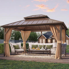 10' x 12' Hardtop Gazebo, Metal Gazebo with Aluminum Frame, Double Galvanized Steel Roof