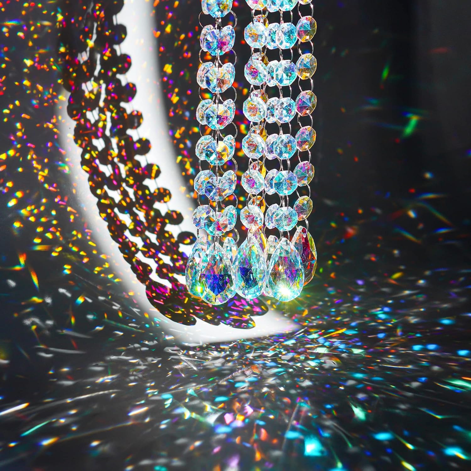 10 Pack Teardrop Crystals Garland, Crystal Teardrop Chandelier Replacement - AB Colorful Hanging Glass Crystals for