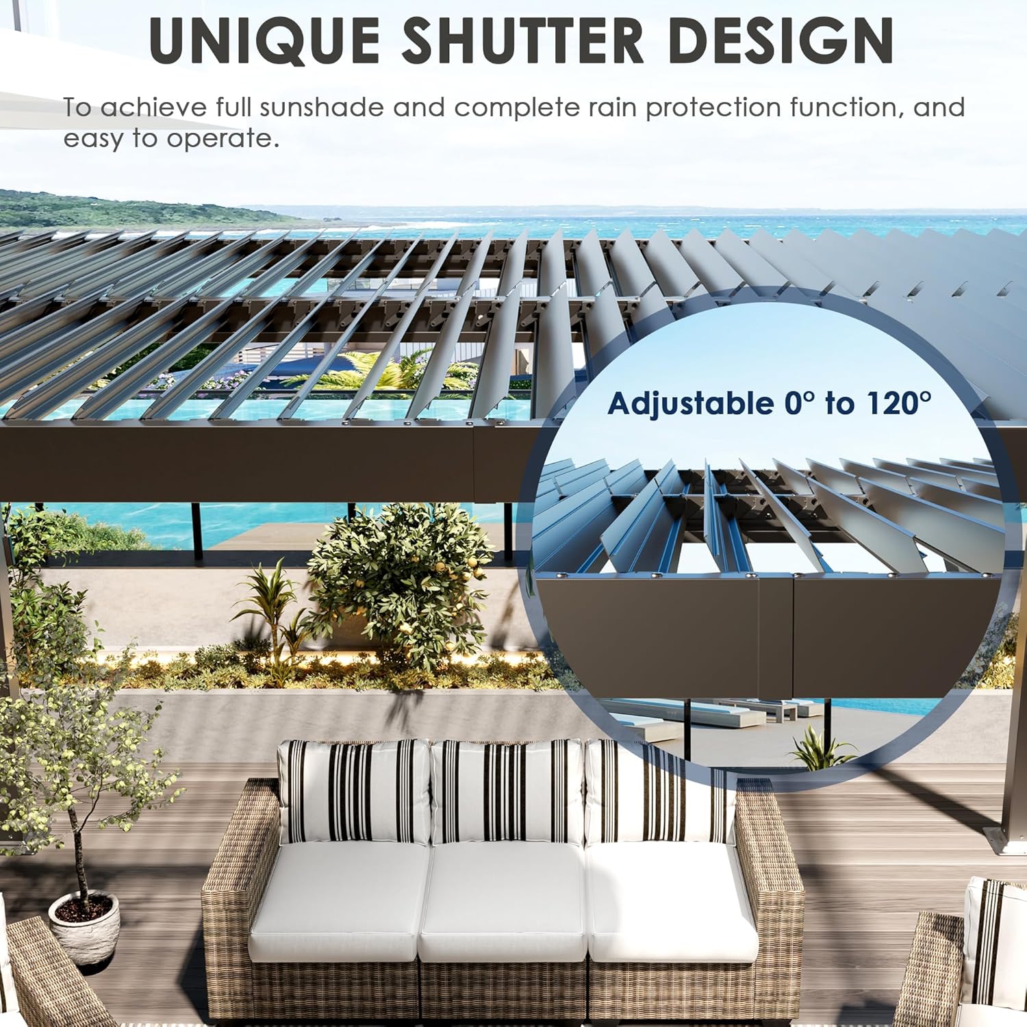 10'x10' Metal Pergola, Outdoor Patio Pergola with Hardtop Roof,Aluminum Pergolas with Curtains,Waterproof Gazebo,Gray