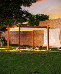 10 x 13 ft Wood-Grain Aluminum Pergola Outdoor Pergola with Retractable Canopy Sun Shade Shelter for Garden
