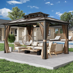 10' x 13' Gazebo Polycarbonate Double Roof Canopy Outdoor Aluminum Frame Pergola